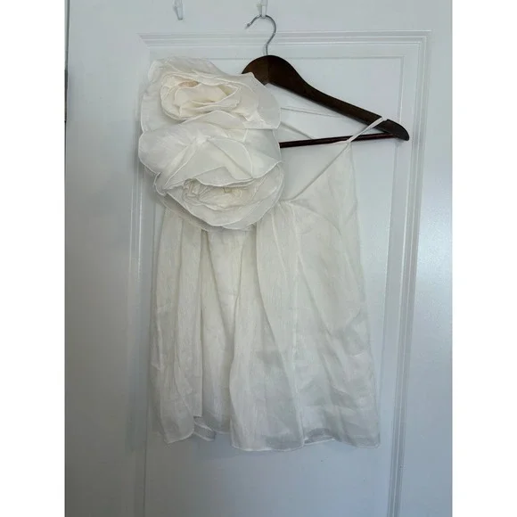 Aje Quintessa Silk Linen One Shoulder Floral Applique Top Ivory White Size 6 - Picture 4 of 6